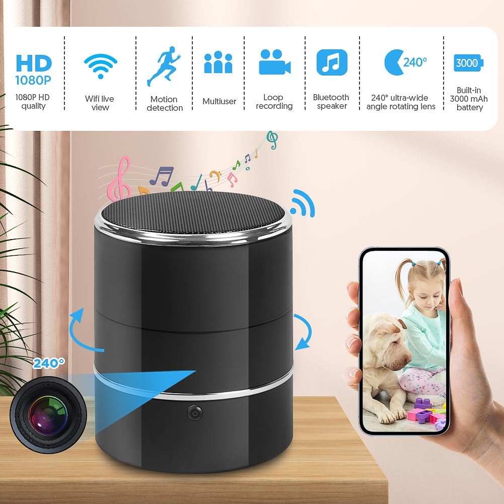 Bluetooth Speaker Camera with 240° Rotatable Lens