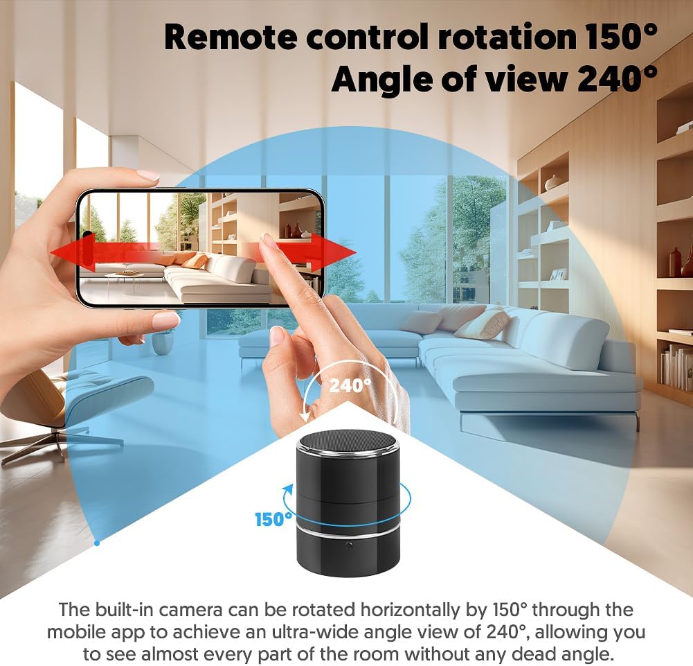 Bluetooth Speaker Camera with 240° Rotatable Lens